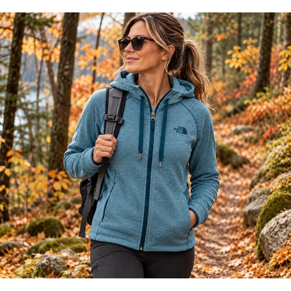 The North Face Mezzaluna Fleece Hoodie Women's L Blue Teal Full Zip